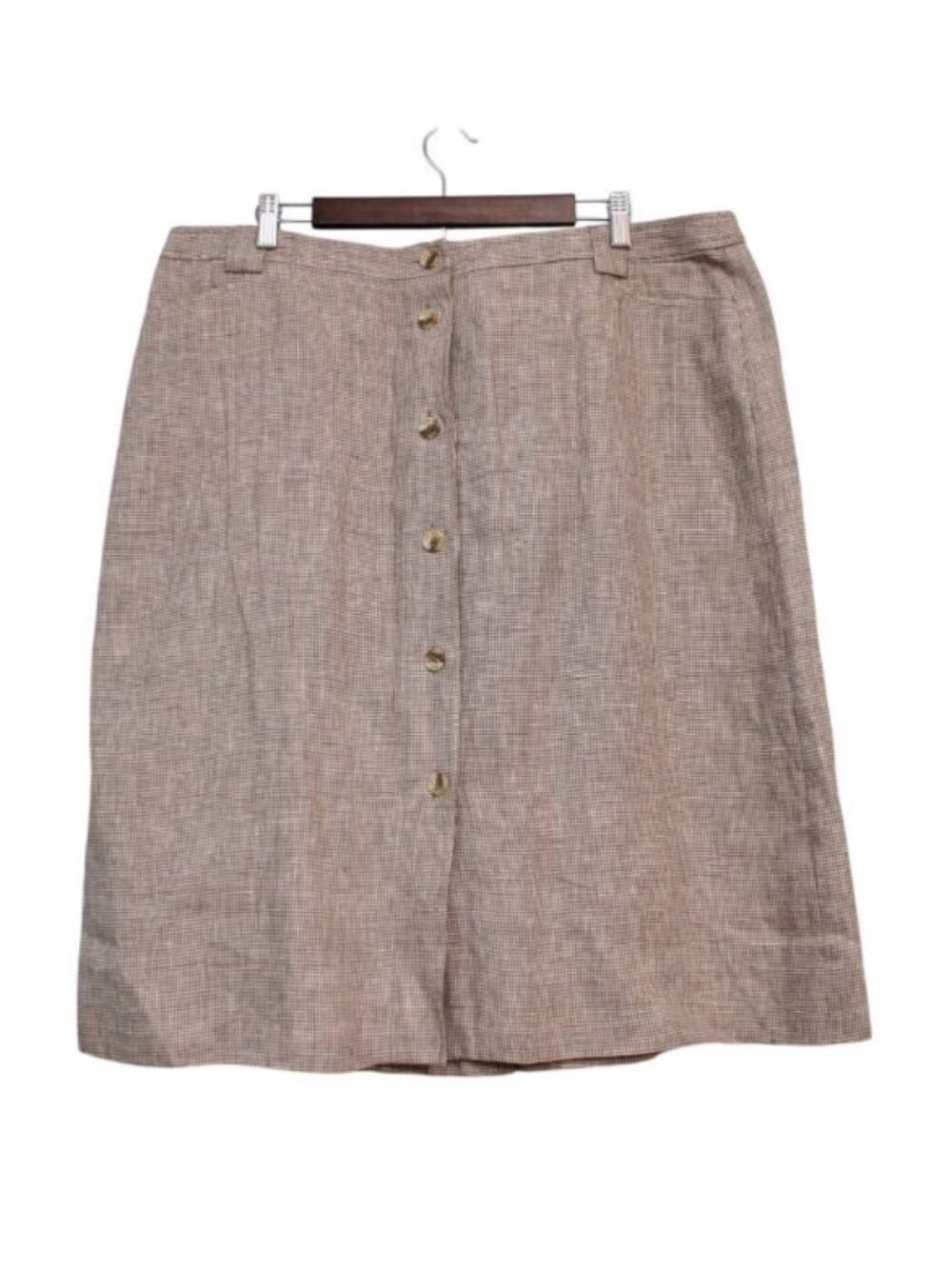 Orvis Pencil Skirt Size 20 Preppy Academia 100% Linen Plaid Beige Minimalist